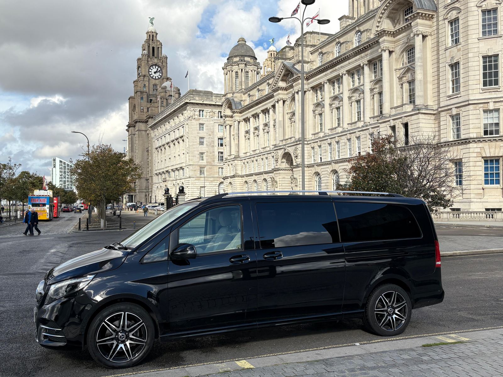 AO Platinum Chauffeurs Mercedes-Benz Jet-Class at the Royal Liver Building, Liverpool waterfront